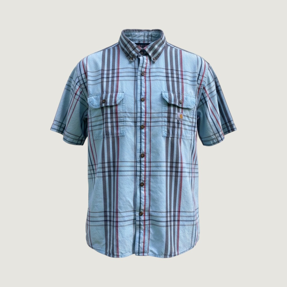Carhartt Mens XL Loose Fit Plaid Short Sleeve Button Down Work Shirt 105175 H51